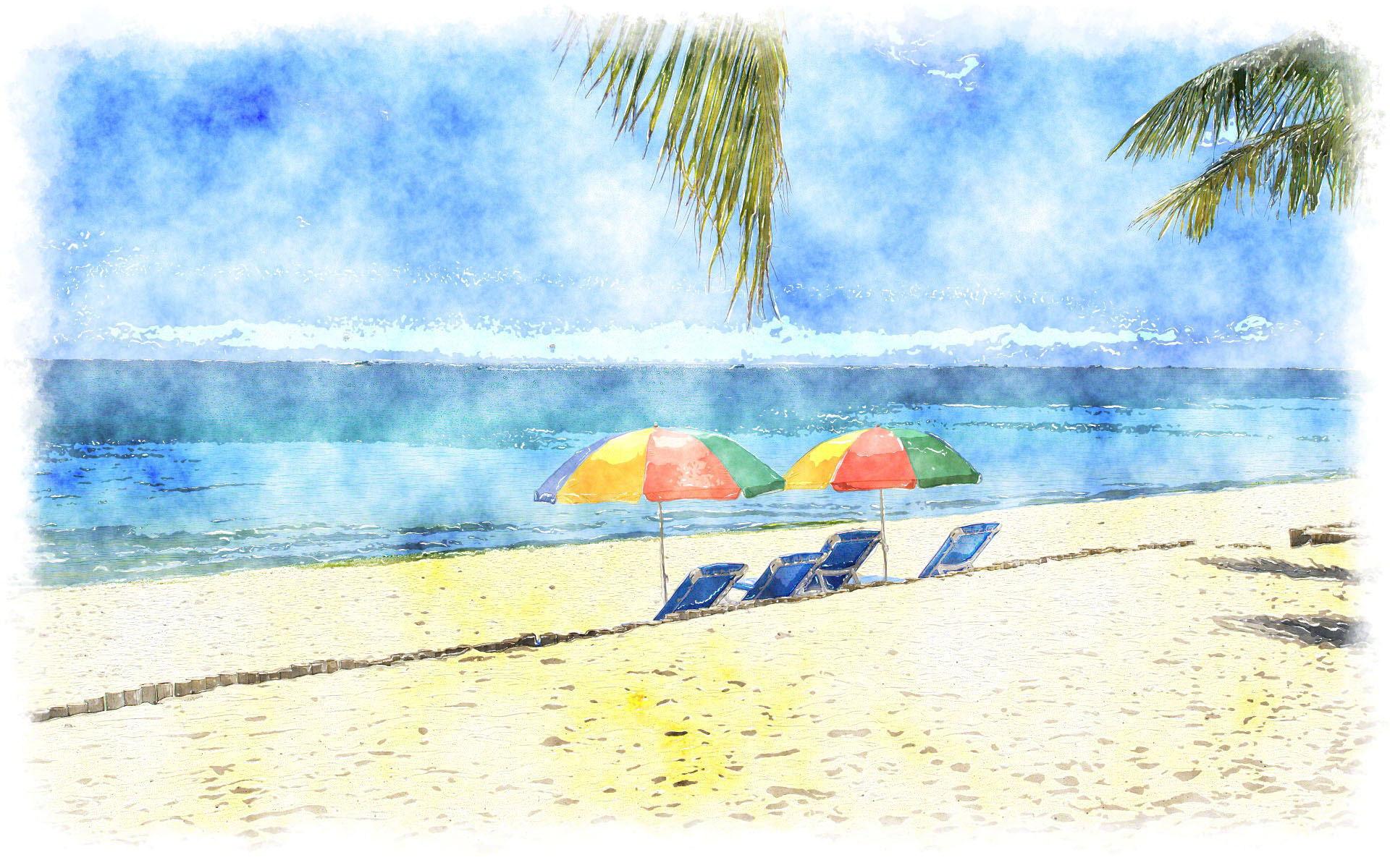 1920x1200 Watercolor Beach, Watercolor Tropical Scenery - Watercolor Beach