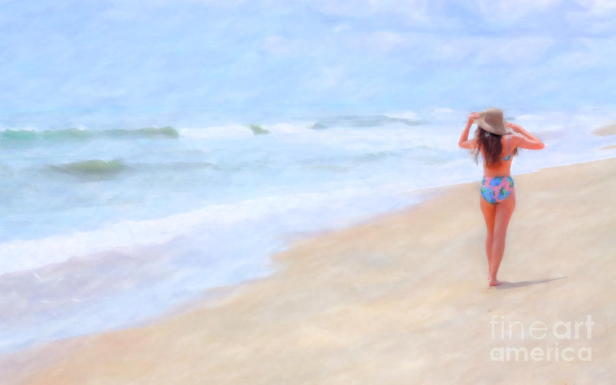 900x562 Girl Walking On Beach Watercolor Digital Art By Randy Steele - Watercolor Beach Pictures