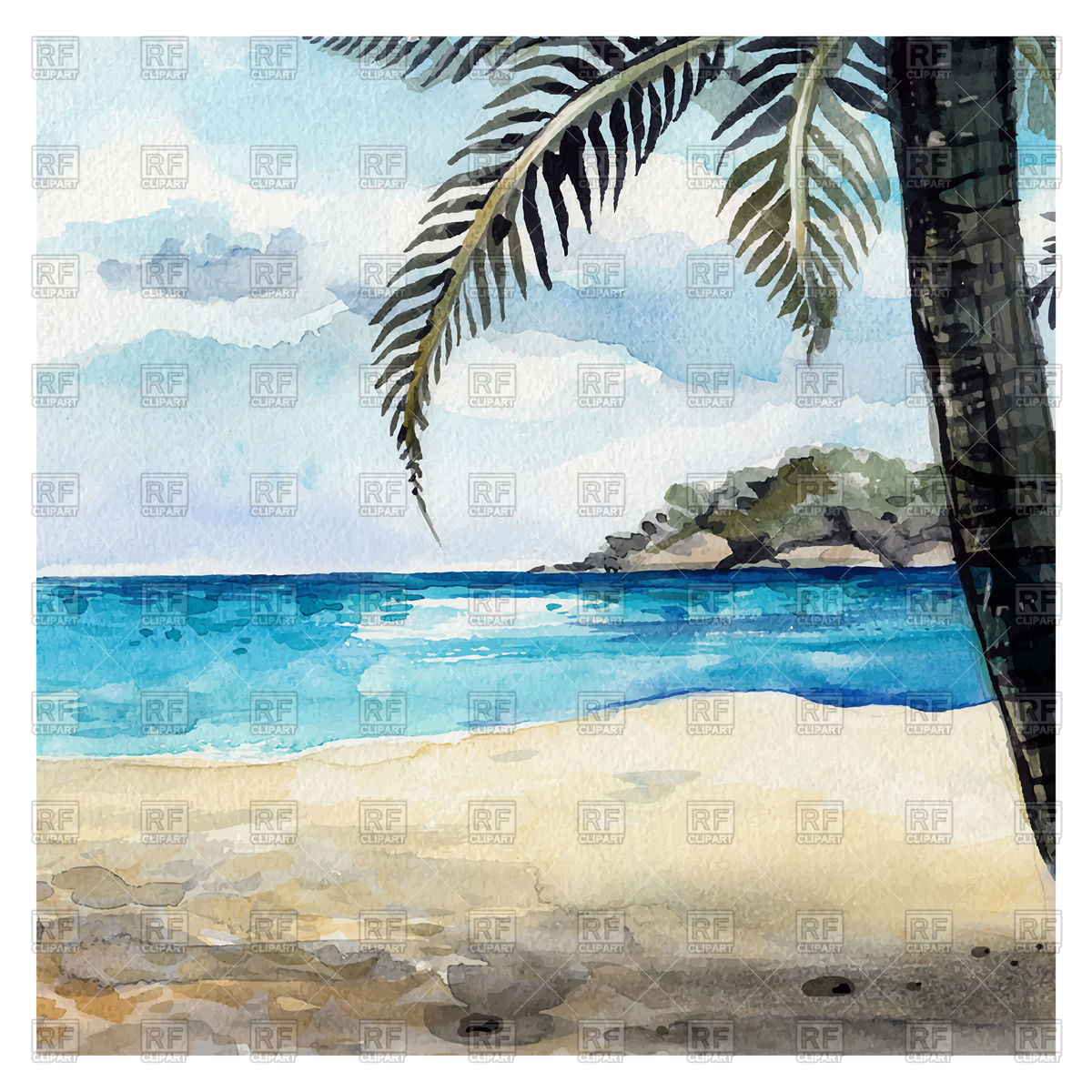1200x1200 Watercolor Tropical Beach Background Vector Image Vector Artwork - Watercolor Beach Pictures