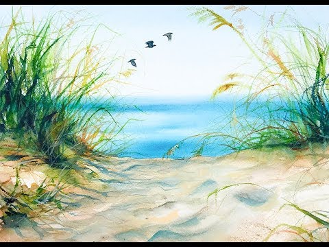 480x360 Watercolors Beach Grass Painting Tutorial - Watercolor Beach Pictures