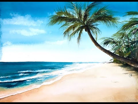 480x360 White Beach In Watercolors Painting Demonstration - Watercolor Beach Pictures