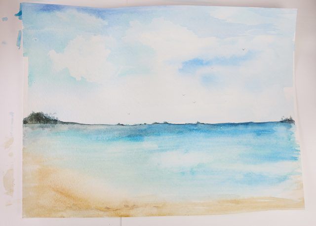 640x458 How To Paint A Beach Scene Beach Landscape, Watercolor And - Watercolor Beach Scene