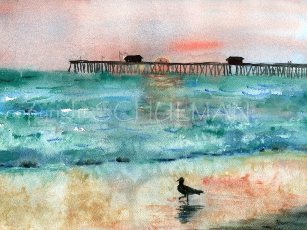 1000x748 Original Watercolor Painting Beach Scene Pictures Seagull - Watercolor Beach Scene