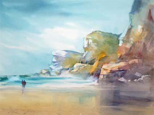 500x375 Welsh Beach Scene - Watercolor Beach Scene