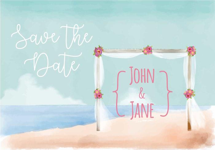 700x490 Beach Wedding Invitation Watercolor Vector - Watercolor Beach Wedding Invitations
