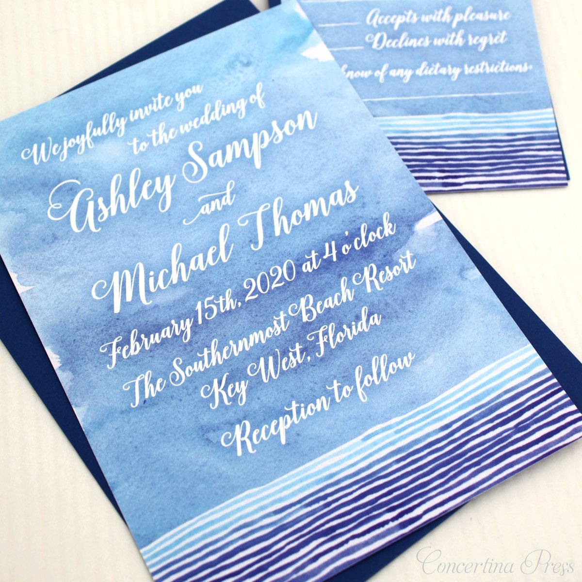 1200x1200 Concertina Press Watercolor Beach Wedding Invitations - Watercolor Beach Wedding Invitations