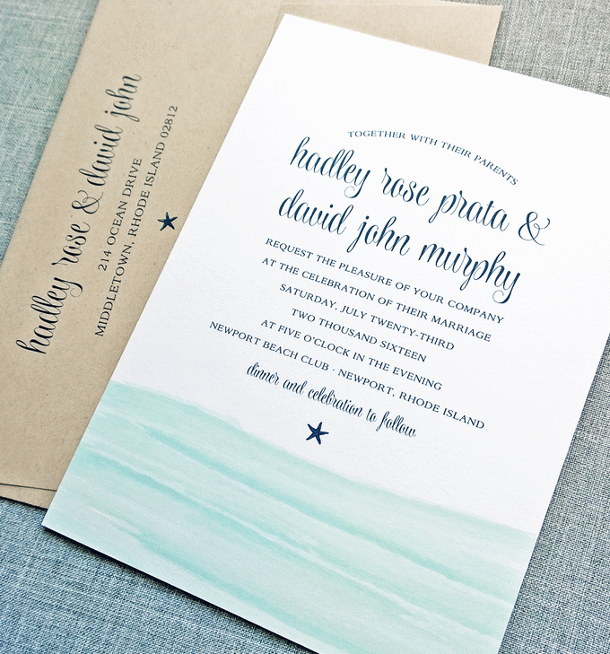 680x729 Hadley Aqua Watercolor Beach Wedding Invitation By Cricket - Watercolor Beach Wedding Invitations