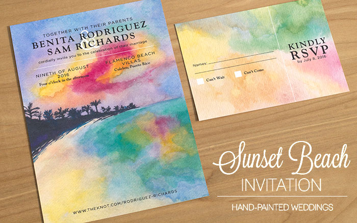 700x438 Hand Painted Weddings Watercolor Wedding Invitations Sunset - Watercolor Beach Wedding Invitations