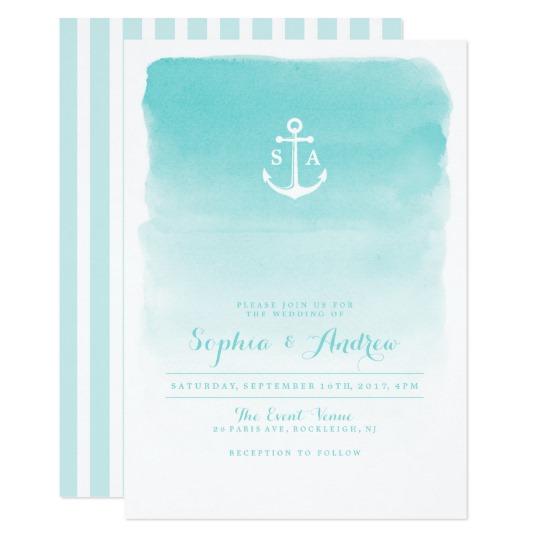 540x540 Modern Watercolor Nautical Anchor Beach Wedding Invitation - Watercolor Beach Wedding Invitations