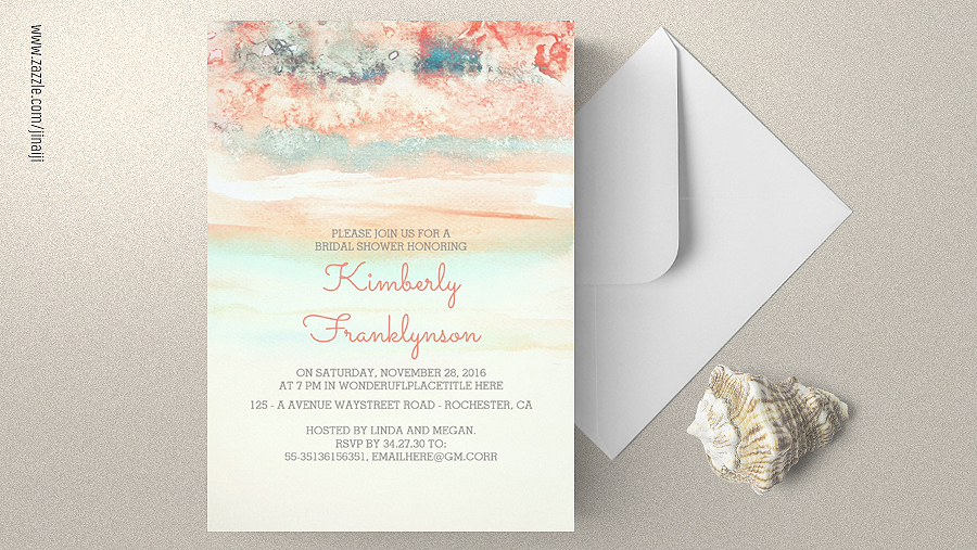 900x507 Soft Beach Watercolors Bridal Shower Invitations Wedding - Watercolor Beach Wedding Invitations