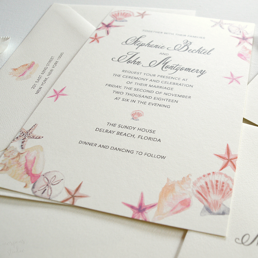 900x900 Seashells Seashells Suite Custom Watercolor Invitations Amp Unique - Watercolor Beach Wedding Invitations