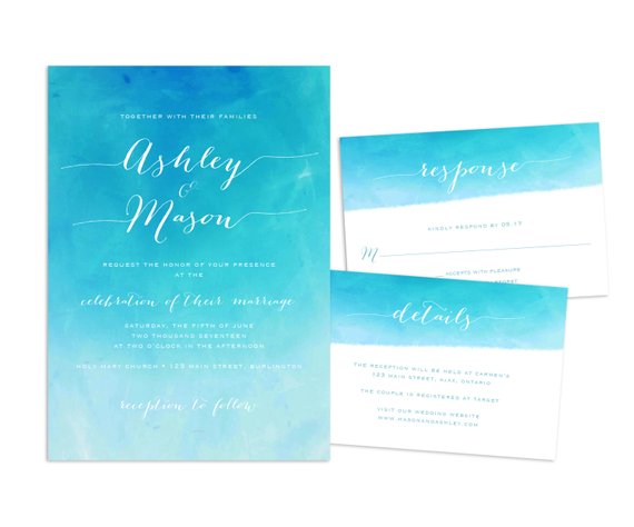 570x474 Watercolor Beach Wedding Invitation Printable Wedding Etsy - Watercolor Beach Wedding Invitations