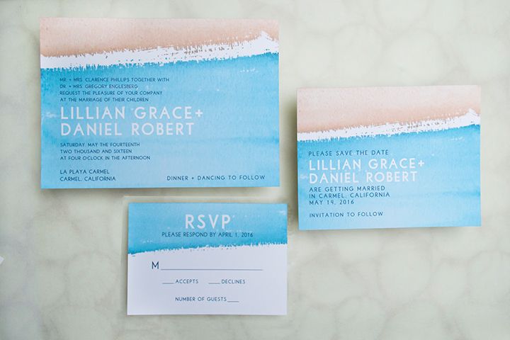 720x480 Watercolor Beach Wedding Invitations With Oceanfront And Wave - Watercolor Beach Wedding Invitations