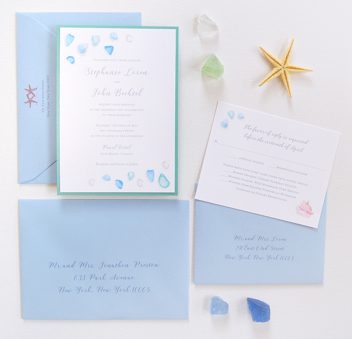 1200x1155 Watercolor Sea Glass Invitation Suite Custom Watercolor - Watercolor Beach Wedding Invitations