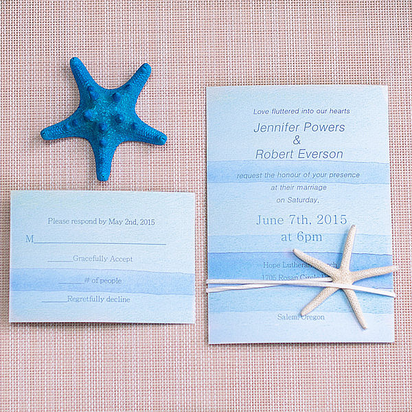 600x600 Cheap Watercolor Beach Wedding Invitation With Starfish Ewls053 As - Watercolor Beach Wedding Invitations