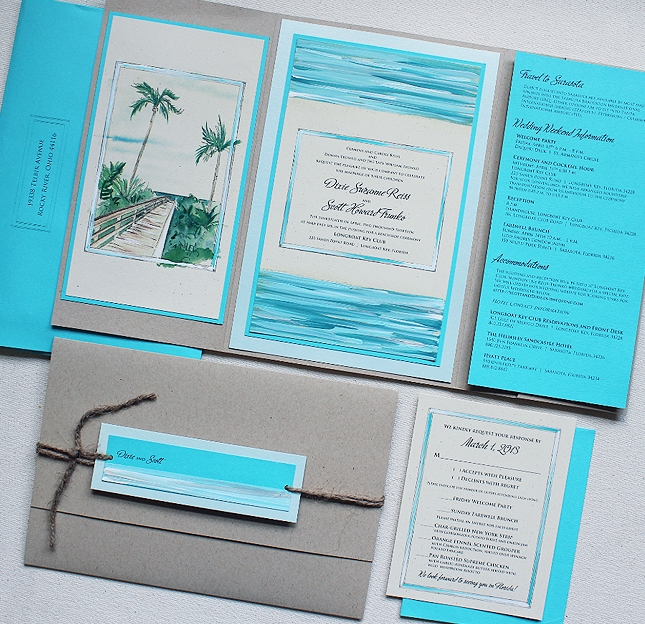 645x624 A Week - Watercolor Beach Wedding Invitations