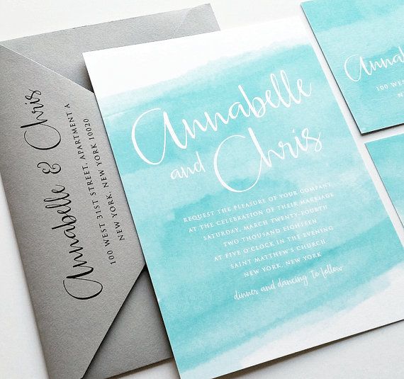 570x535 Annabelle Aqua Watercolor Beach Wedding Invitation Sample - Watercolor Beach Wedding Invitations