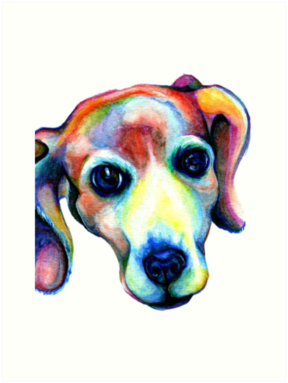 413x549 Colorful Beagle Watercolor Painting Pet Portrait Art Art Prints - Watercolor Beagle