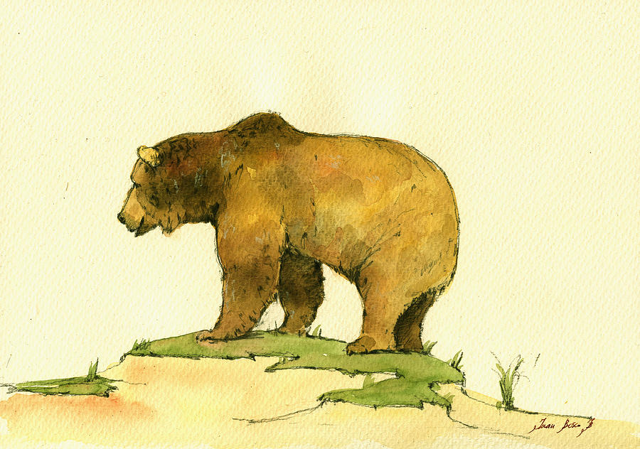 900x632 Grizzly Bear Watercolor Painting Painting By Juan Bosco - Watercolor Bear