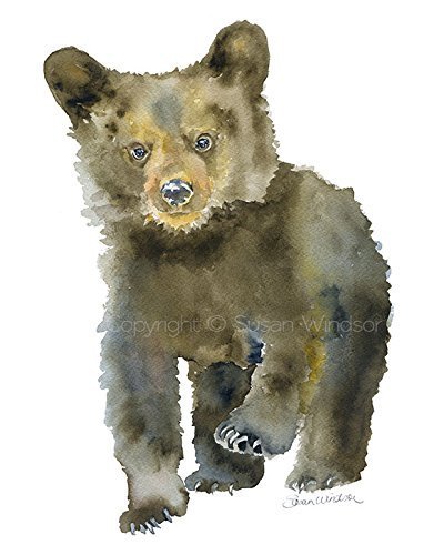 400x500 Black Bear Cub Watercolor Print Handmade - Watercolor Bear