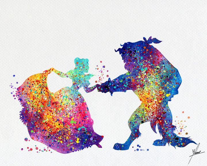 720x576 Beauty And The Beast Watercolor Print Disney Fine Art Print Kids - Watercolor Beauty