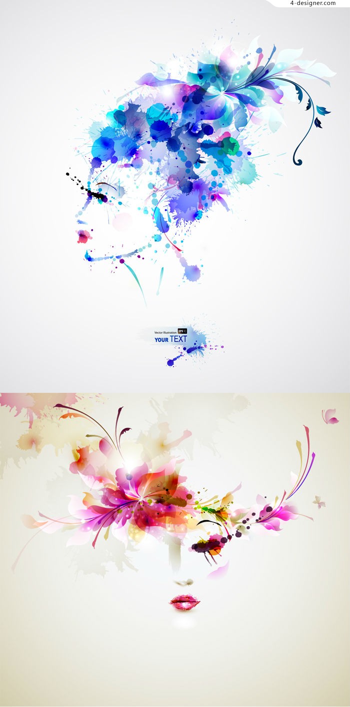 700x1411 4 Designer Hand Painted Watercolor Beauty Vector Material - Watercolor Beauty