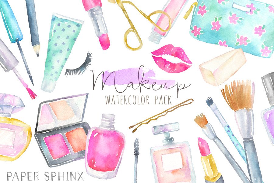 900x599 Watercolor Makeup Clipart Cosmetics Clipart Fashion And Etsy - Watercolor Beauty