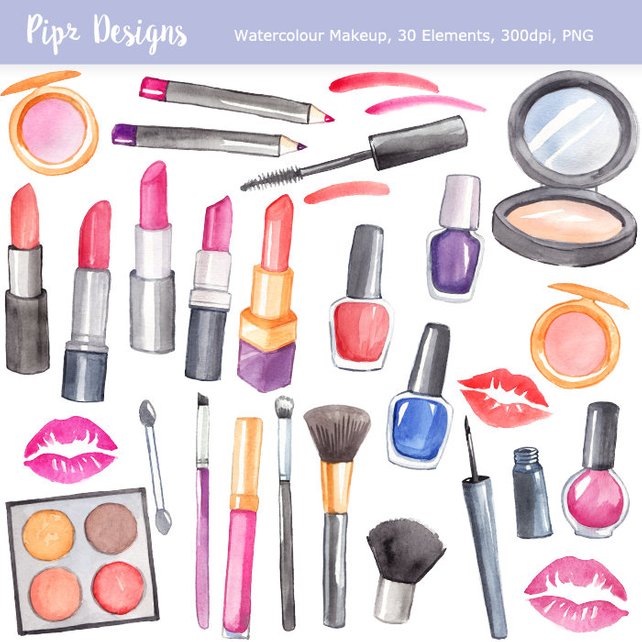 642x642 Watercolor Makeup Clipart Beauty Planner Make Up Clip Art Etsy - Watercolor Beauty