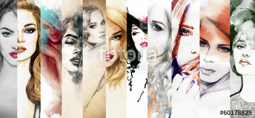 500x232 Beautiful Woman Face. Watercolor Illustration Stock Photo And - Watercolor Beauty