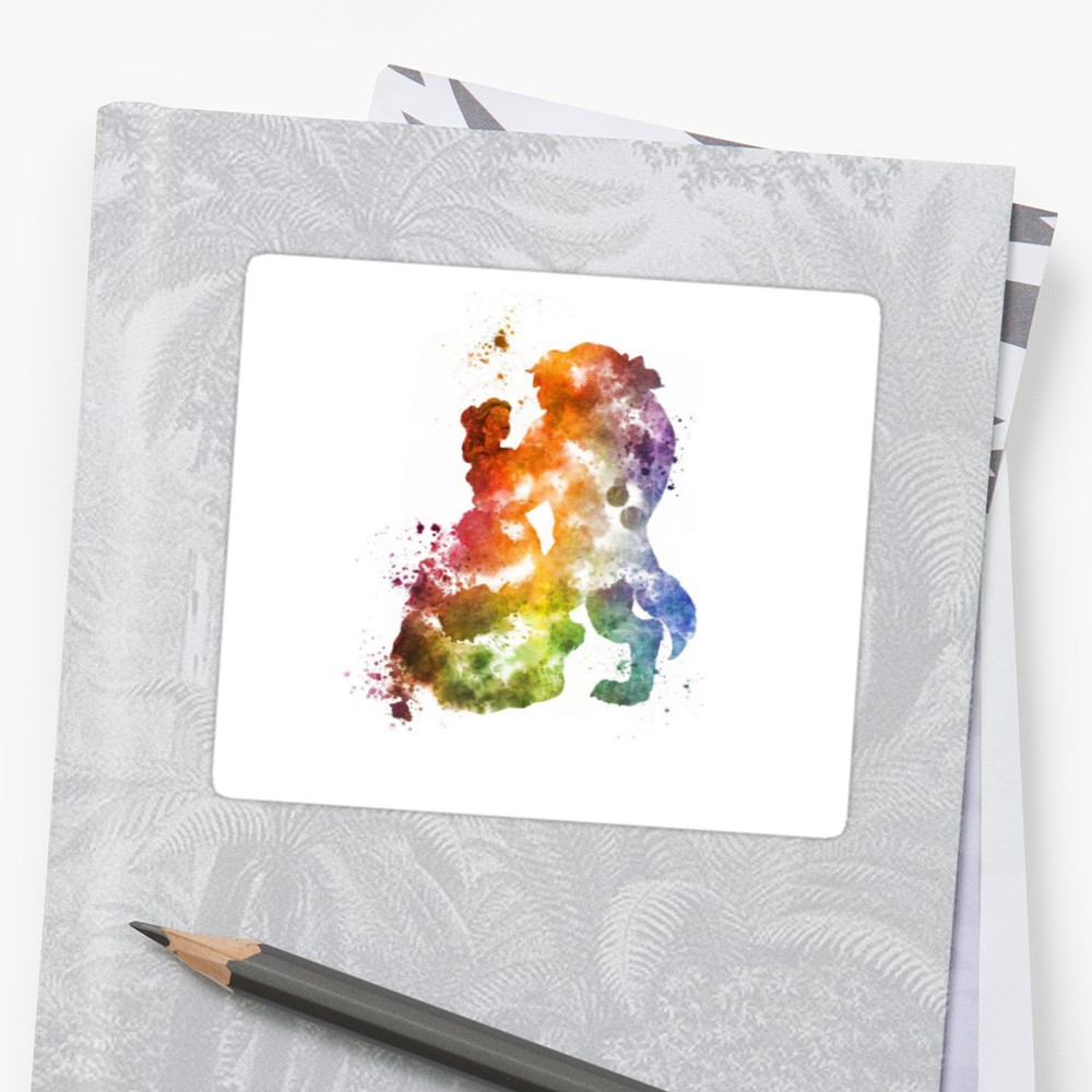 1000x1000 Beauty Amp The Beast Watercolour Design Stickers By Charlielowlowe - Watercolor Beauty And The Beast