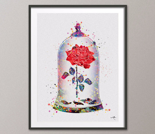 540x467 Cursed Rose, Enchanted Rose, Watercolor Print, Beauty And The - Watercolor Beauty And The Beast