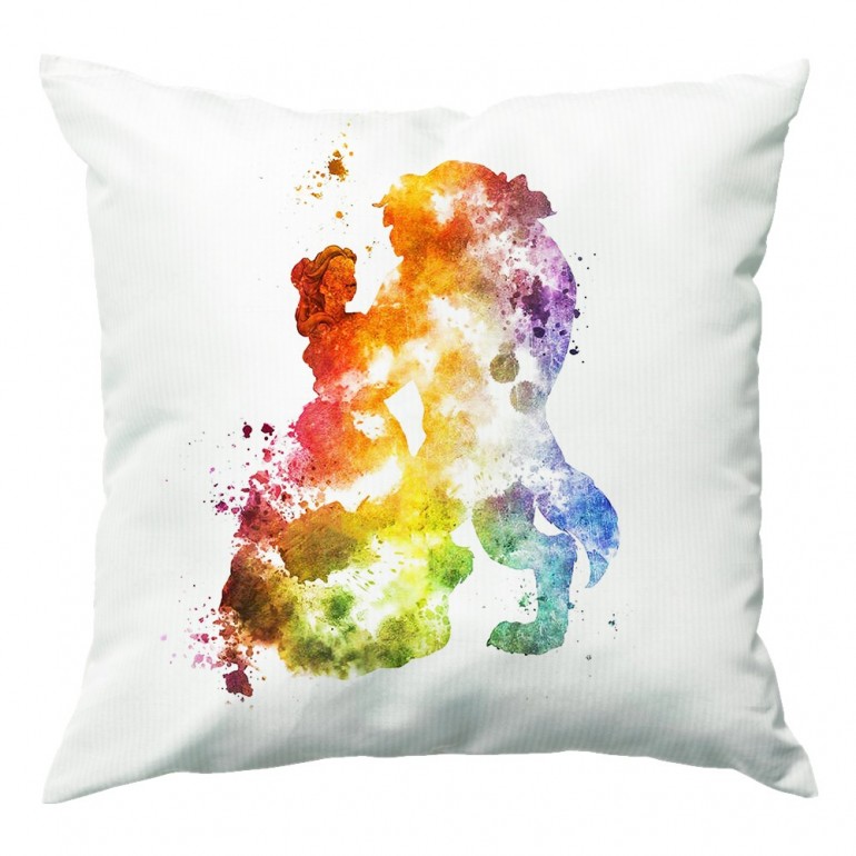 770x770 Watercolour Beauty And The Beast Disney Cushion - Watercolor Beauty And The Beast