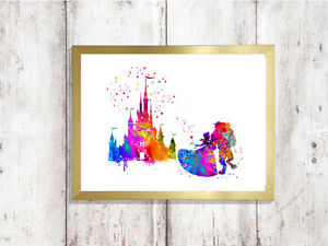 300x225 Beauty Beast Castle Watercolor A4 Glossy Print Nursery Gift Disney - Watercolor Beauty And The Beast