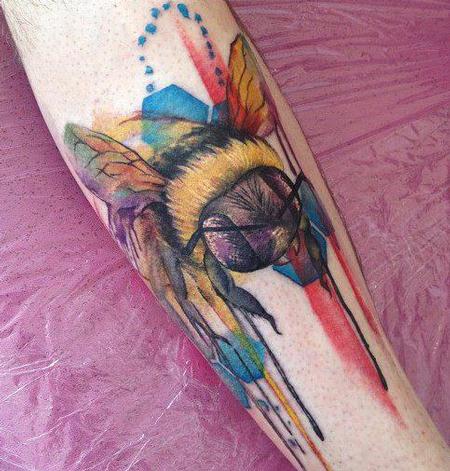 450x471 Watercolor Bee Tattoo On Arm - Watercolor Bee Tattoo