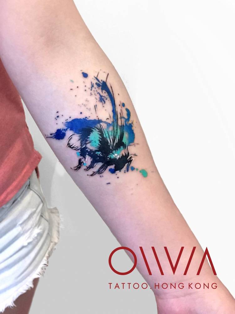 750x1000 Watercolor Bee Tattoo On The Left Inner Forearm. - Watercolor Bee Tattoo