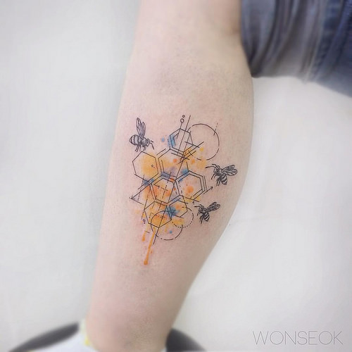 500x500 Bee Amp Honeycomb . . - Watercolor Bee Tattoo