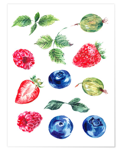 400x500 Watercolor Berries Poster Posterlounge - Watercolor Berries
