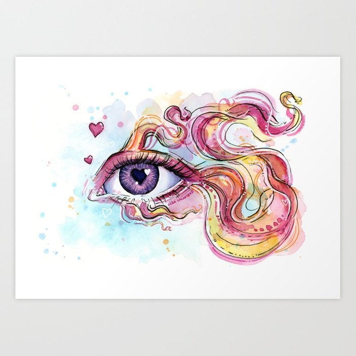 700x700 Eye Betta Fish Surreal Animal Hearts Watercolor Art Print By - Watercolor Betta Fish