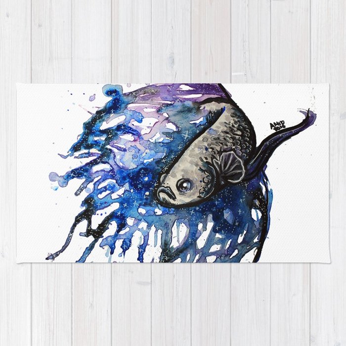 700x700 Galaxy Betta Fish Watercolor Rug By Ashleysfishart Society6 - Watercolor Betta Fish