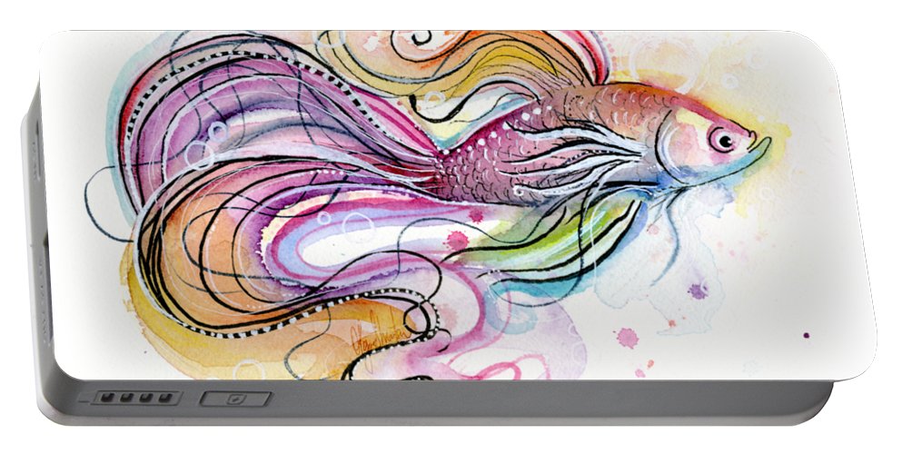 993x500 Betta Fish Watercolor Portable Battery Charger For Sale By Olga - Watercolor Betta Fish