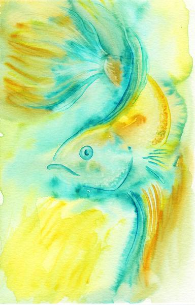 384x600 Betta Fish Watercolor Print Artwork Nicole Hanusek - Watercolor Betta Fish