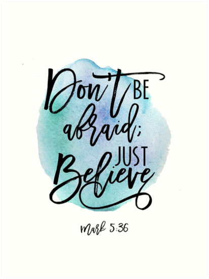 413x549 Bible Verse Mark 536 With Blue Watercolor Background Art Prints - Watercolor Bible Verse