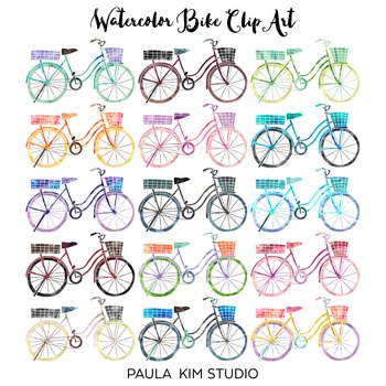 350x350 Watercolor Bike Clip Art By Paula Kim Studio Teachers Pay Teachers - Watercolor Bike