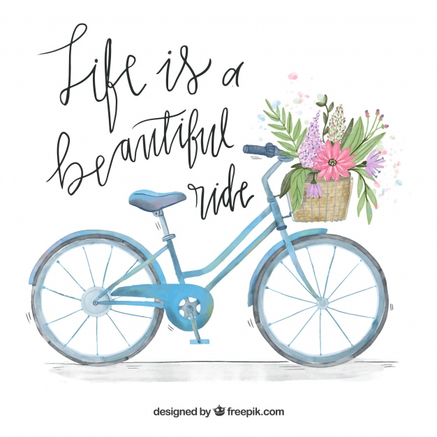 626x626 Watercolor Bicycle Background With Basket And Message Vector - Watercolor Bike
