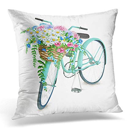425x425 Upoos Throw Pillow Cover Blue Vintage Watercolor - Watercolor Bike