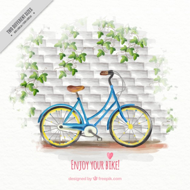 626x626 Watercolor Bike In Front Of Bricks Wall Background Vector Free - Watercolor Bike