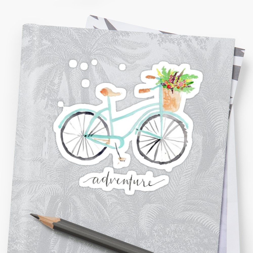 1000x1000 Adventure Watercolor Bike Stickers By Daria Smith Redbubble - Watercolor Bike