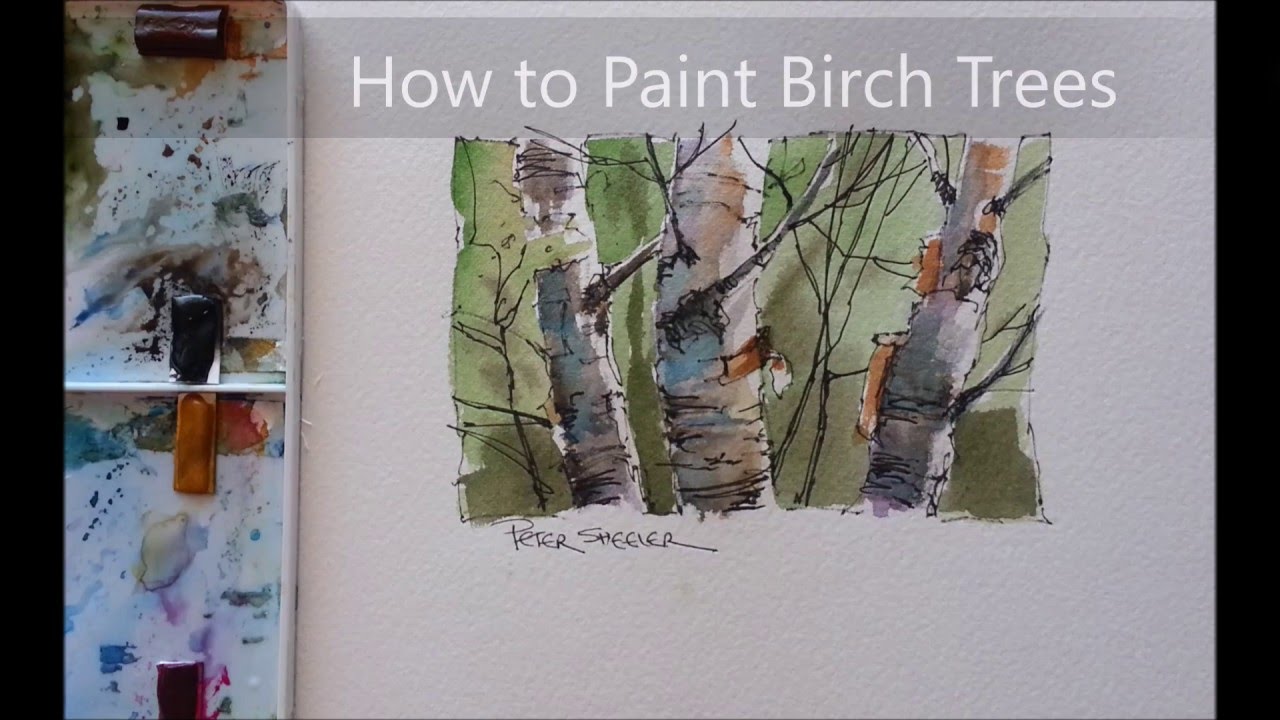 1280x720 Line And Wash Birch Trees. Watercolor Demonstration. Quick And - Watercolor Birch Trees