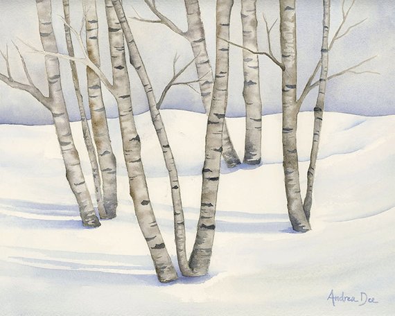 570x456 Watercolor Birch Tree Painting Winter Birch Trees 8 X 10 Etsy - Watercolor Birch Trees