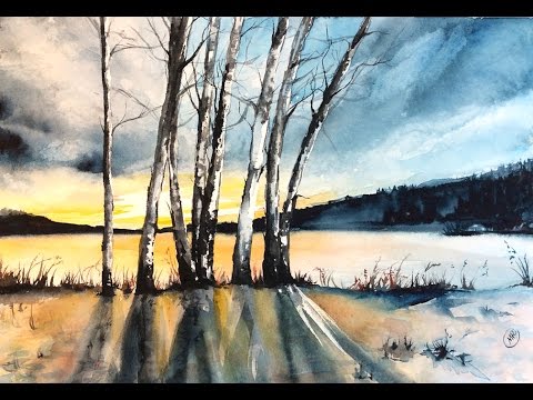 480x360 Watercolor Birch Trees Painting Demonstration - Watercolor Birch Trees